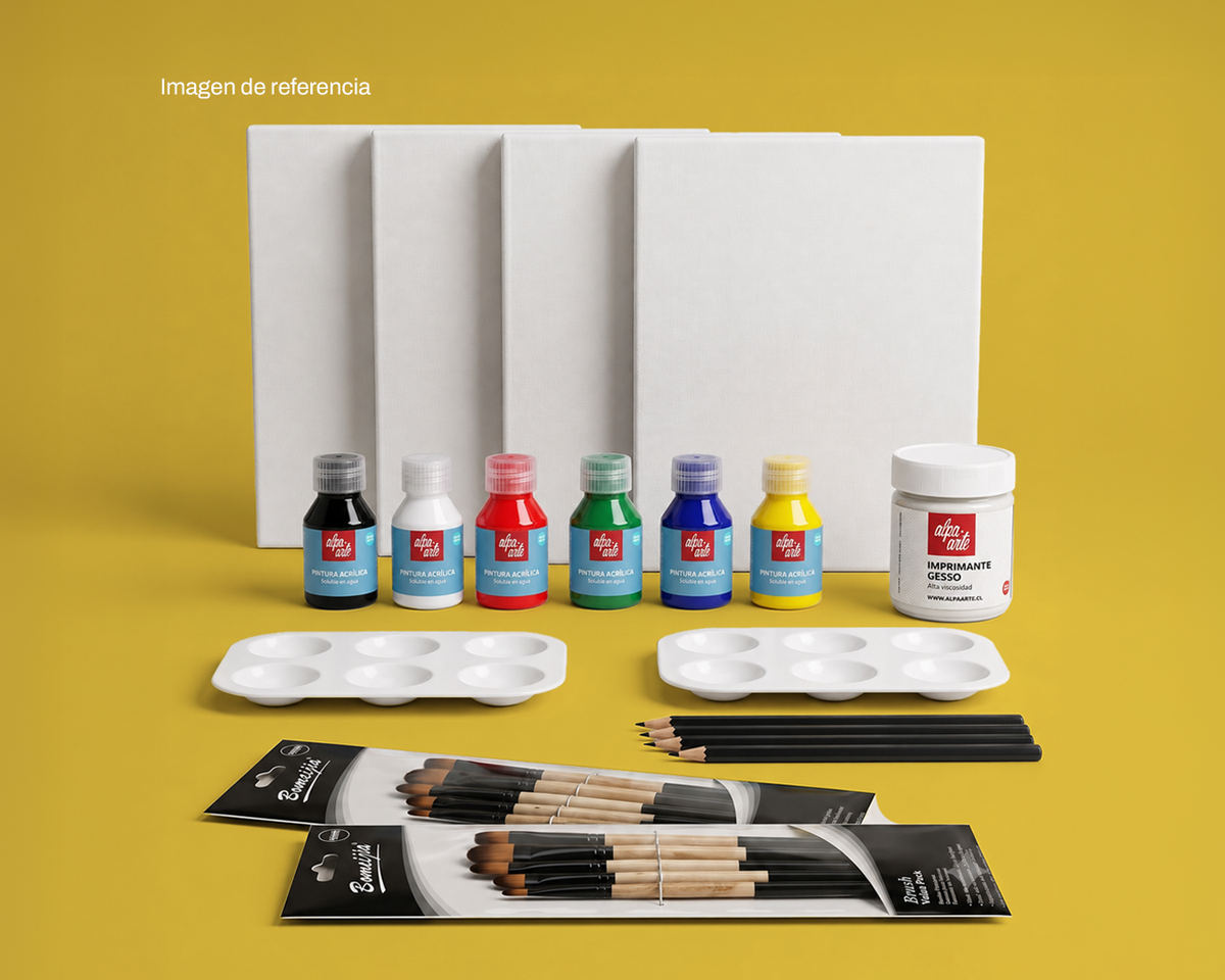 Kit de pintura para 4 personas Painting Friends con bastidores, pinceles y pinturas acrílicas