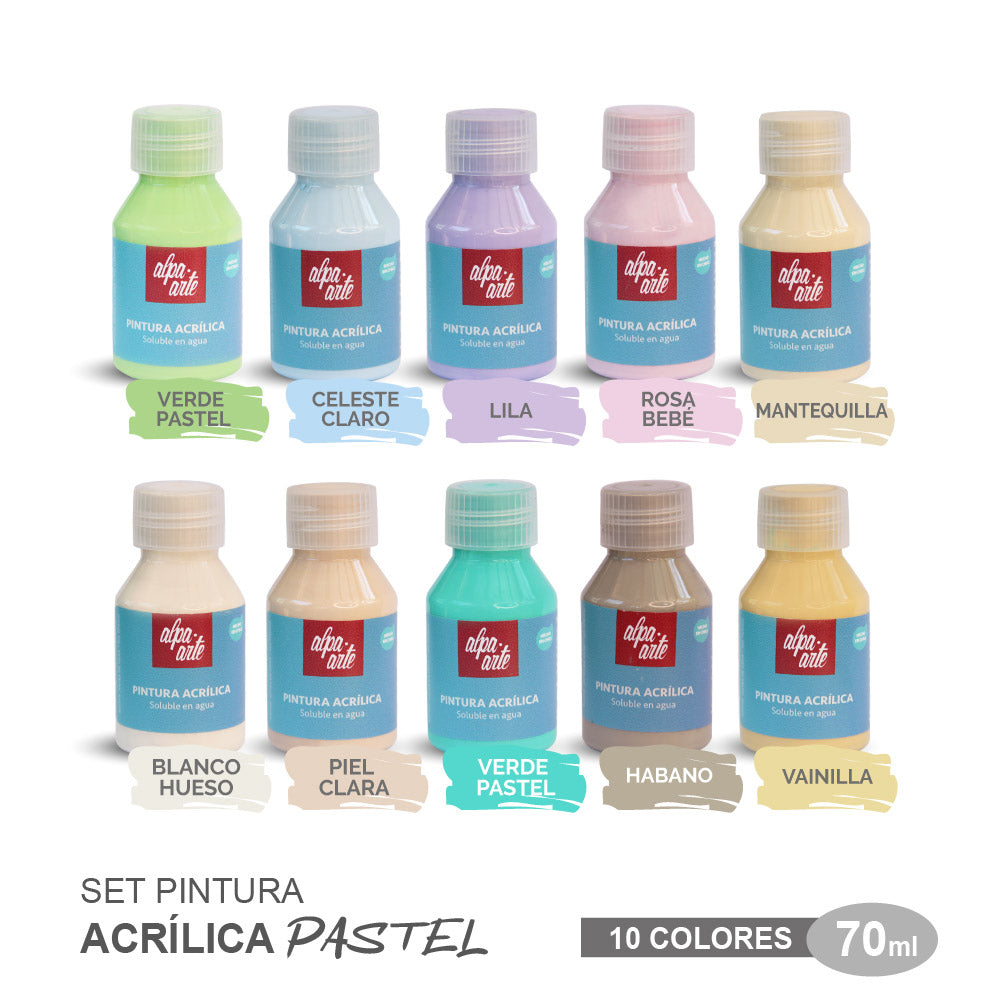 Set de Pinturas Acrílicas PASTEL 70 ml (10 colores)