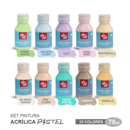 Set de Pinturas Acrílicas PASTEL 70 ml (10 colores)