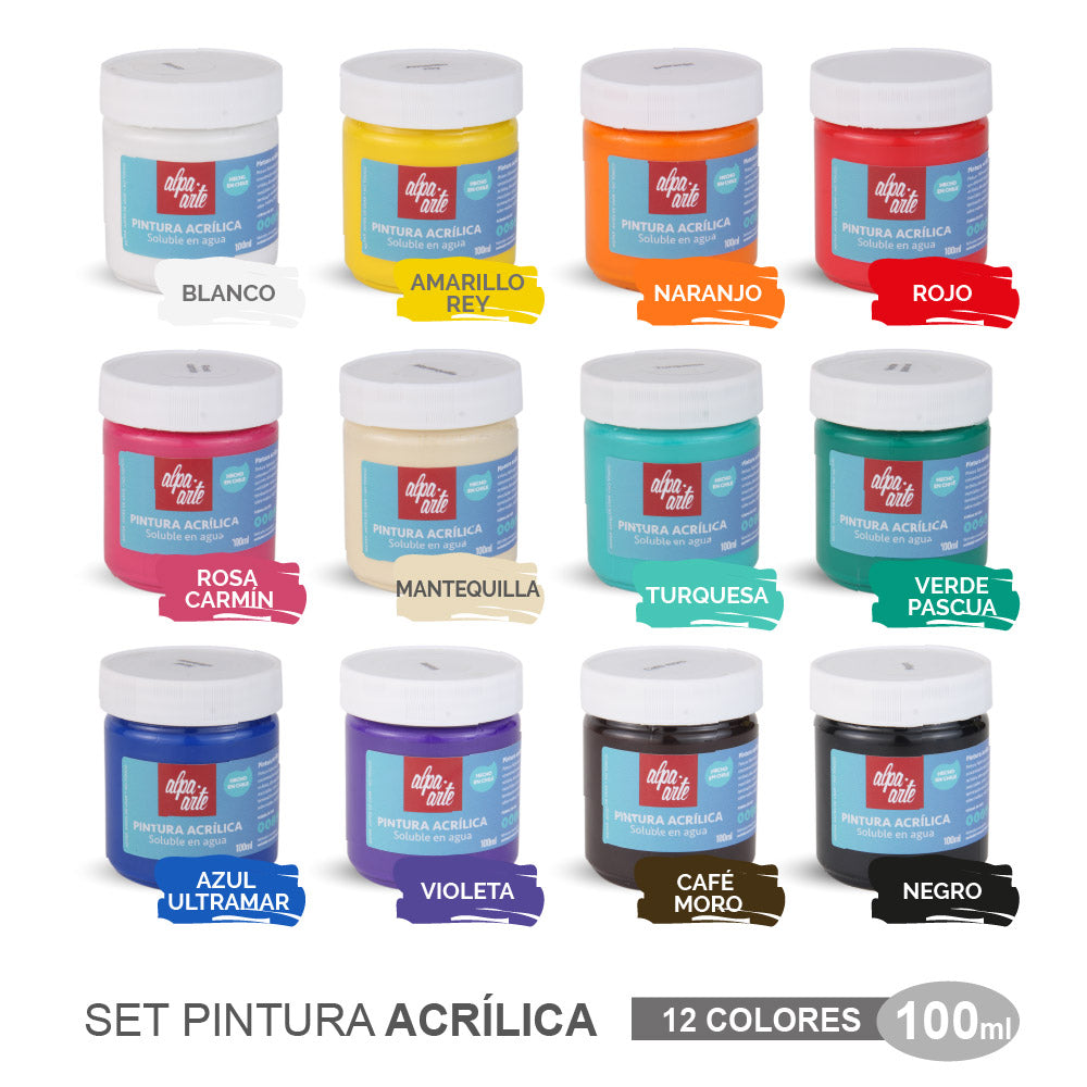 Set de Pinturas Acrílicas 100 ml (12 colores)