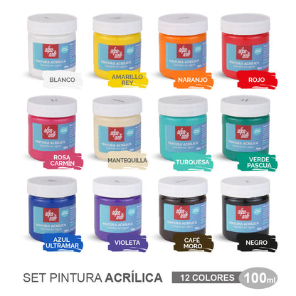 Set de Pinturas Acrílicas 100 ml (12 colores)