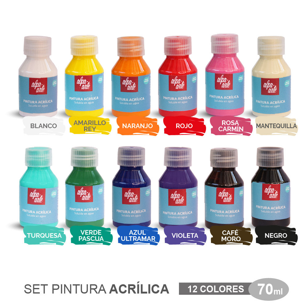 Set de Pinturas Acrílicas 70 ml (12 colores)