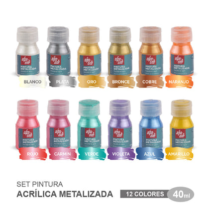 Set de Pinturas Metalizadas 40 ml (12 colores)