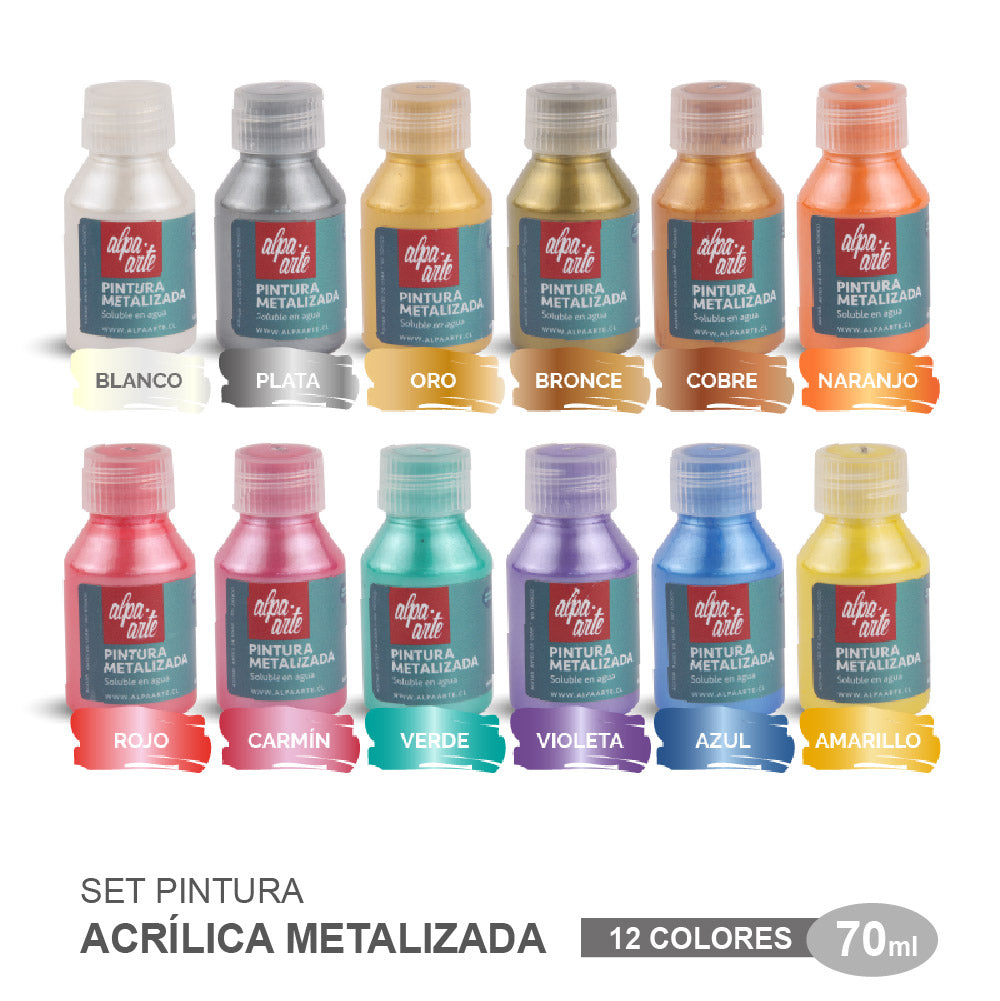 Set de Pinturas Metalizadas 70 ml (12 colores)