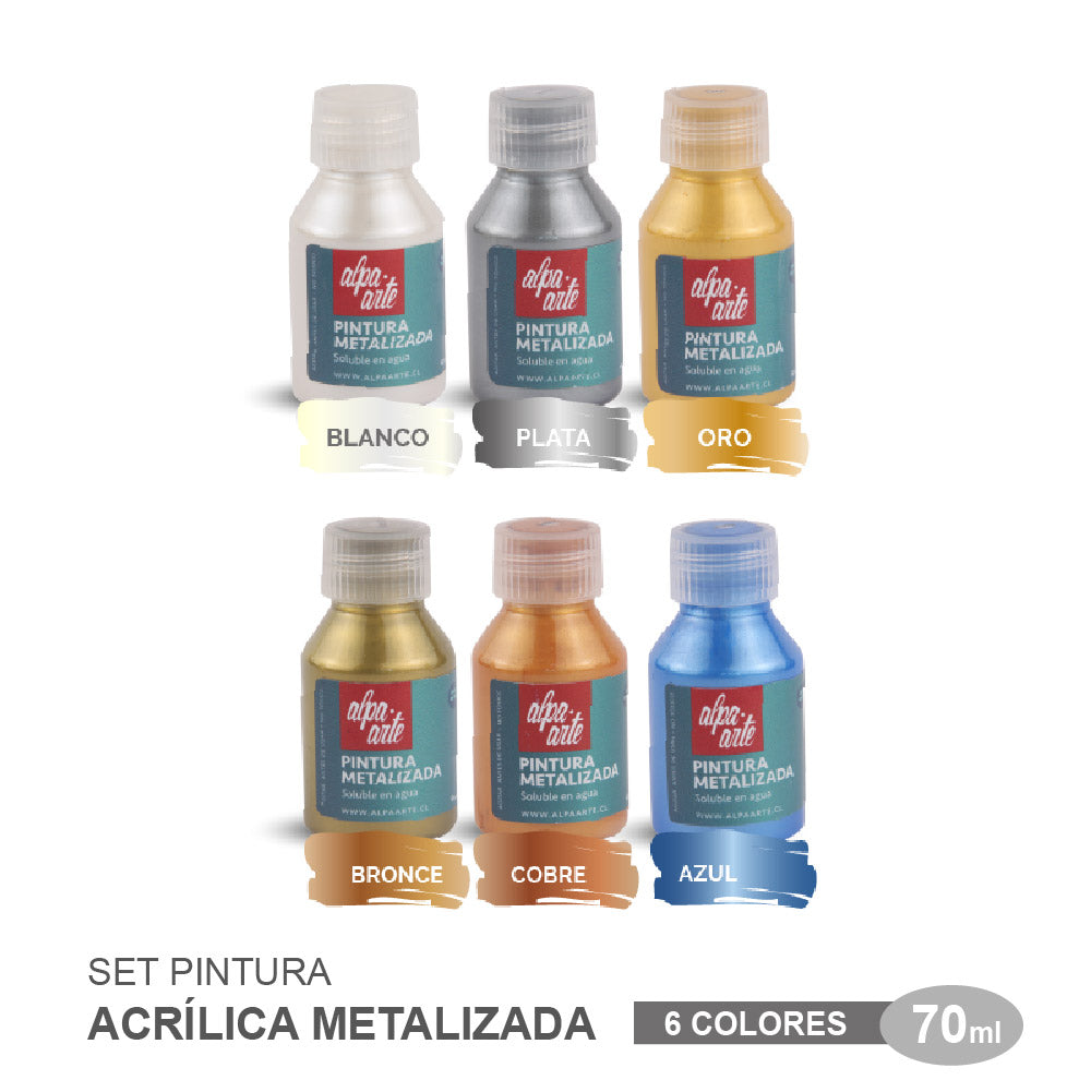 Set de Pinturas Metalizadas 70 ml (6 colores)